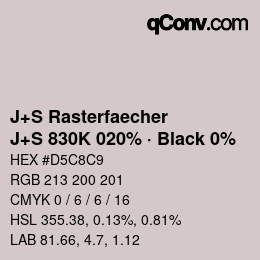 Code couleur: J+S Rasterfaecher - J+S 830K 020% · Black 0% | qconv.com