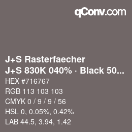 カラーコード: J+S Rasterfaecher - J+S 830K 040% · Black 50% | qconv.com