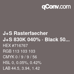 Color code: J+S Rasterfaecher - J+S 830K 040% · Black 50% | qconv.com