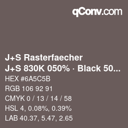 Farbcode: J+S Rasterfaecher - J+S 830K 050% · Black 50% | qconv.com