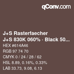 カラーコード: J+S Rasterfaecher - J+S 830K 060% · Black 50% | qconv.com