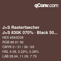 Farbcode: J+S Rasterfaecher - J+S 830K 070% · Black 50% | qconv.com