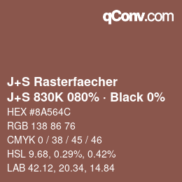カラーコード: J+S Rasterfaecher - J+S 830K 080% · Black 0% | qconv.com
