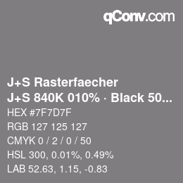 Farbcode: J+S Rasterfaecher - J+S 840K 010% · Black 50% | qconv.com