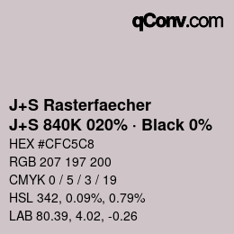 Farbcode: J+S Rasterfaecher - J+S 840K 020% · Black 0% | qconv.com