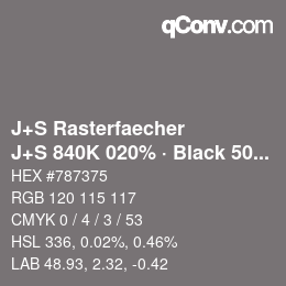 Farbcode: J+S Rasterfaecher - J+S 840K 020% · Black 50% | qconv.com