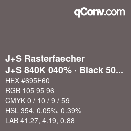 Farbcode: J+S Rasterfaecher - J+S 840K 040% · Black 50% | qconv.com
