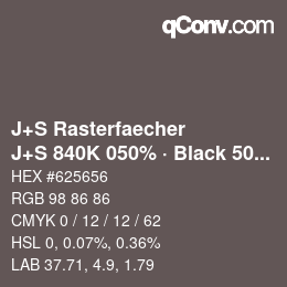Farbcode: J+S Rasterfaecher - J+S 840K 050% · Black 50% | qconv.com