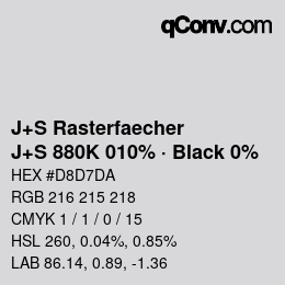 Farbcode: J+S Rasterfaecher - J+S 880K 010% · Black 0% | qconv.com
