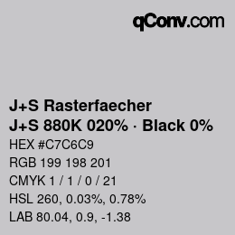 Code couleur: J+S Rasterfaecher - J+S 880K 020% · Black 0% | qconv.com