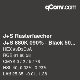 Farbcode: J+S Rasterfaecher - J+S 880K 090% · Black 50% | qconv.com