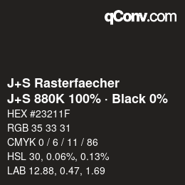 Code couleur: J+S Rasterfaecher - J+S 880K 100% · Black 0% | qconv.com