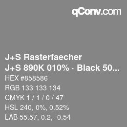 カラーコード: J+S Rasterfaecher - J+S 890K 010% · Black 50% | qconv.com