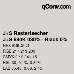 カラーコード: J+S Rasterfaecher - J+S 890K 030% · Black 0% | qconv.com