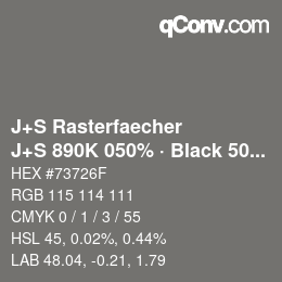 Farbcode: J+S Rasterfaecher - J+S 890K 050% · Black 50% | qconv.com
