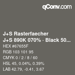 カラーコード: J+S Rasterfaecher - J+S 890K 070% · Black 50% | qconv.com