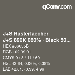 Farbcode: J+S Rasterfaecher - J+S 890K 080% · Black 50% | qconv.com