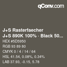 Code couleur: J+S Rasterfaecher - J+S 890K 100% · Black 50% | qconv.com