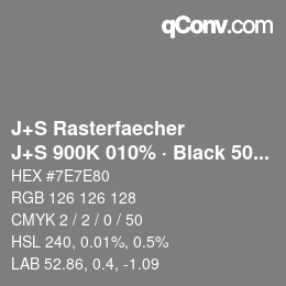 Farbcode: J+S Rasterfaecher - J+S 900K 010% · Black 50% | qconv.com
