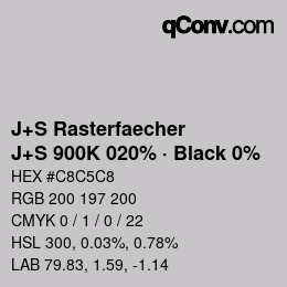 カラーコード: J+S Rasterfaecher - J+S 900K 020% · Black 0% | qconv.com