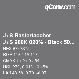 Color code: J+S Rasterfaecher - J+S 900K 020% · Black 50% | qconv.com