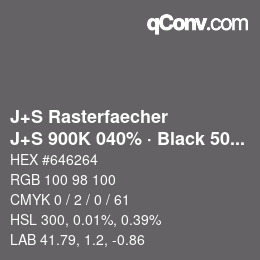 Farbcode: J+S Rasterfaecher - J+S 900K 040% · Black 50% | qconv.com