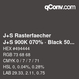 Farbcode: J+S Rasterfaecher - J+S 900K 070% · Black 50% | qconv.com