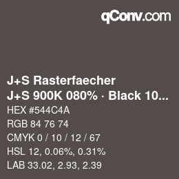 カラーコード: J+S Rasterfaecher - J+S 900K 080% · Black 10% | qconv.com