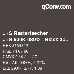 Farbcode: J+S Rasterfaecher - J+S 900K 080% · Black 30% | qconv.com