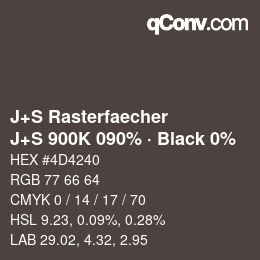 Farbcode: J+S Rasterfaecher - J+S 900K 090% · Black 0% | qconv.com