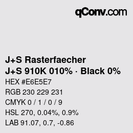 カラーコード: J+S Rasterfaecher - J+S 910K 010% · Black 0% | qconv.com