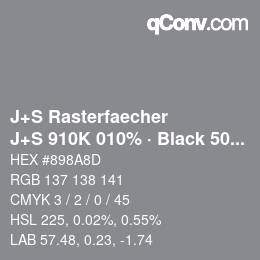颜色代码: J+S Rasterfaecher - J+S 910K 010% · Black 50% | qconv.com