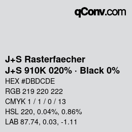 Farbcode: J+S Rasterfaecher - J+S 910K 020% · Black 0% | qconv.com