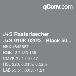 Farbcode: J+S Rasterfaecher - J+S 910K 020% · Black 50% | qconv.com