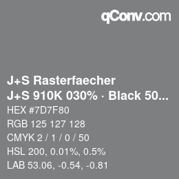 カラーコード: J+S Rasterfaecher - J+S 910K 030% · Black 50% | qconv.com