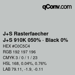 Farbcode: J+S Rasterfaecher - J+S 910K 050% · Black 0% | qconv.com