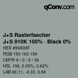 Farbcode: J+S Rasterfaecher - J+S 910K 100% · Black 0% | qconv.com
