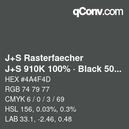 Farbcode: J+S Rasterfaecher - J+S 910K 100% · Black 50% | qconv.com