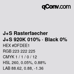 カラーコード: J+S Rasterfaecher - J+S 920K 010% · Black 0% | qconv.com
