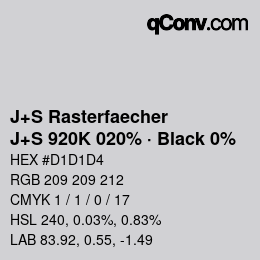 Code couleur: J+S Rasterfaecher - J+S 920K 020% · Black 0% | qconv.com