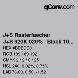 Farbcode: J+S Rasterfaecher - J+S 920K 020% · Black 10% | qconv.com