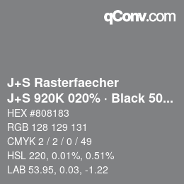 Farbcode: J+S Rasterfaecher - J+S 920K 020% · Black 50% | qconv.com