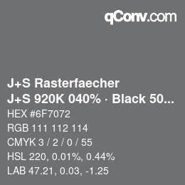 Farbcode: J+S Rasterfaecher - J+S 920K 040% · Black 50% | qconv.com