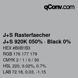 カラーコード: J+S Rasterfaecher - J+S 920K 050% · Black 0% | qconv.com
