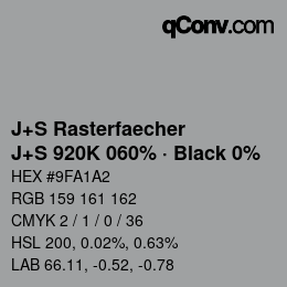 Farbcode: J+S Rasterfaecher - J+S 920K 060% · Black 0% | qconv.com