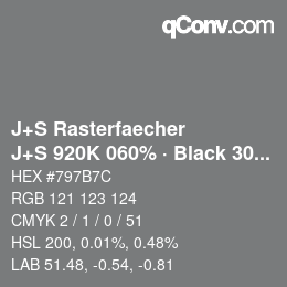 颜色代码: J+S Rasterfaecher - J+S 920K 060% · Black 30% | qconv.com