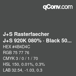 カラーコード: J+S Rasterfaecher - J+S 920K 080% · Black 50% | qconv.com