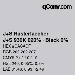 Code couleur: J+S Rasterfaecher - J+S 930K 020% · Black 0% | qconv.com