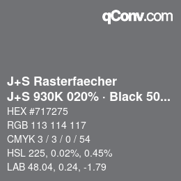Code couleur: J+S Rasterfaecher - J+S 930K 020% · Black 50% | qconv.com
