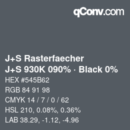 Farbcode: J+S Rasterfaecher - J+S 930K 090% · Black 0% | qconv.com